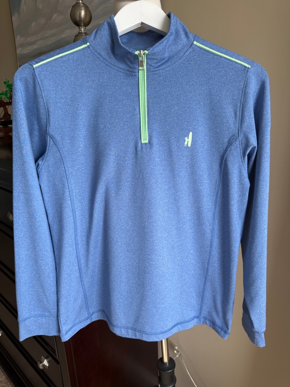 johnnie-O performance Blue Long Sleeve Quarter-Zip Top with Lime Accents